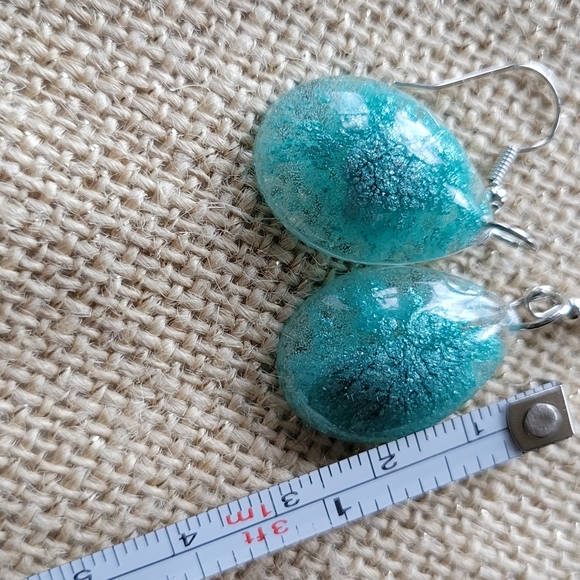 Resin earrings, teal blue - Picture 2 of 7
